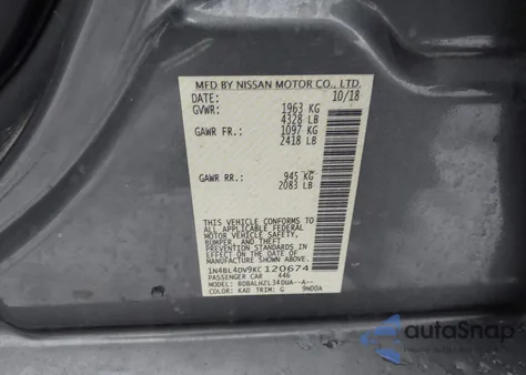 2019 Nissan Altima 2.5 Sv from USA, damaged, VIN 1N4BL4DV9KC120674